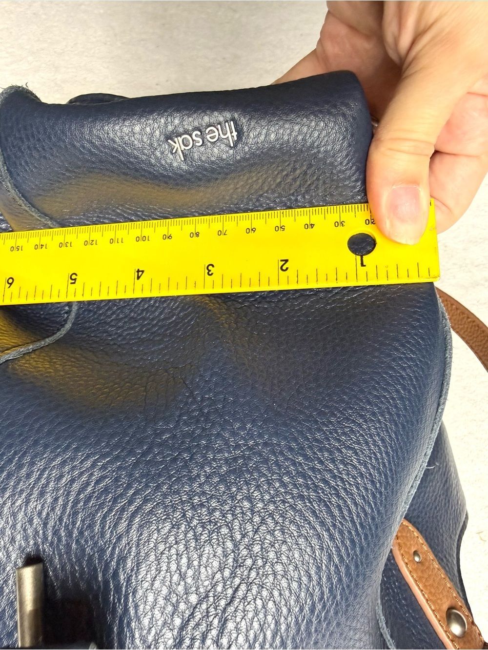 The Sak Navy Leather Shoulder Bag with Brown Straps - Picture 9 of 10